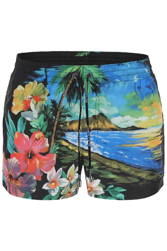 hawaii print swim trunks