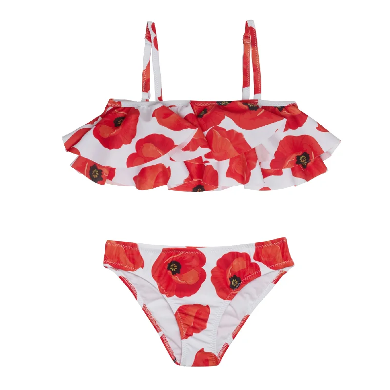 GIRL'S DOUBLE RUFFLED BIKINI POPPY