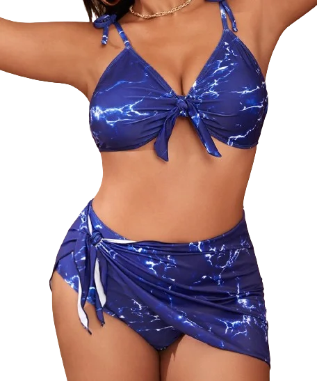 Plus Size Bikinis Print Swimwear Blue