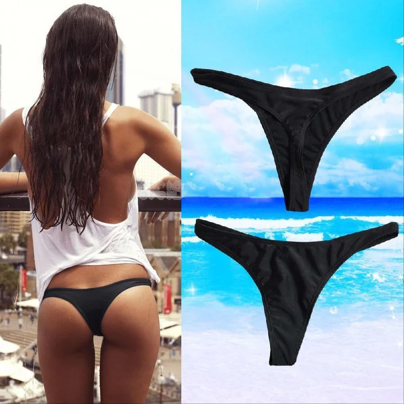 Hot Sale Women Sexy Bikini Bottom Swimwear Beach Bathing T-Back Thong G-string Black Bathing Swimming Beach Swimwear Trunks