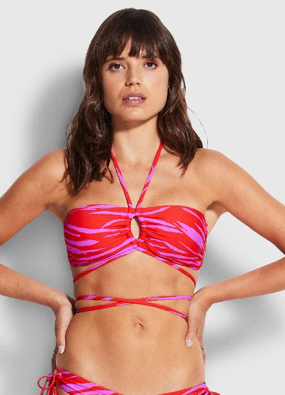 Bandeau Bra With Wrap Ties - Mandarin Red