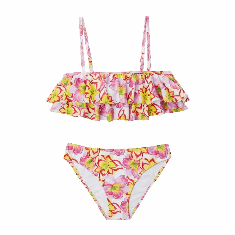 GIRL'S DOUBLE RUFFLED BIKINI YELLOW LILIES