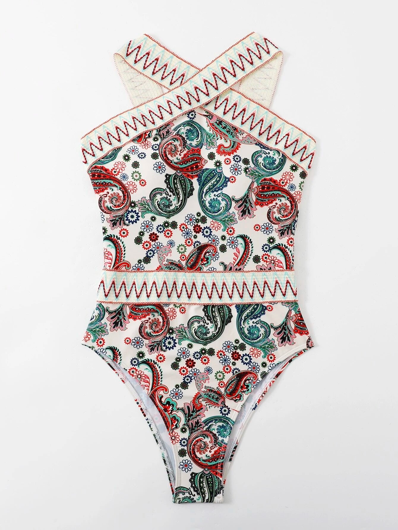 Paisley Chevron Tape High Neck One Piece