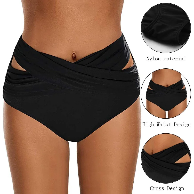 Women High Waist Ruched Bikini Bottoms Tummy Control Swimsuit Briefs Pants Swimwear Large Size Bikini 2020 mujer biquini shorts