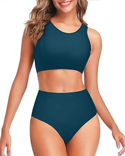 Two Piece Bikini Set Athletic Design For Teen Girls-Teal