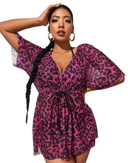 Plus Size Leopard Cover Up Pink