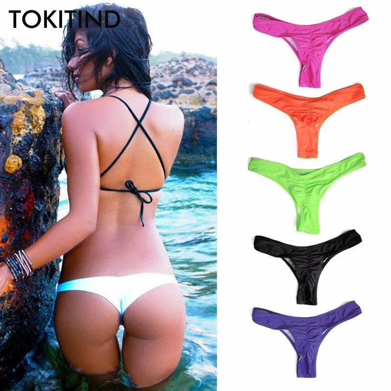 TOKITIND 2020 Cheeky Bottom Sexy Brazilian Mini Thong V Shape G-String Bikini Beach Underwear Swimwear Briefs Swimsuit Panties