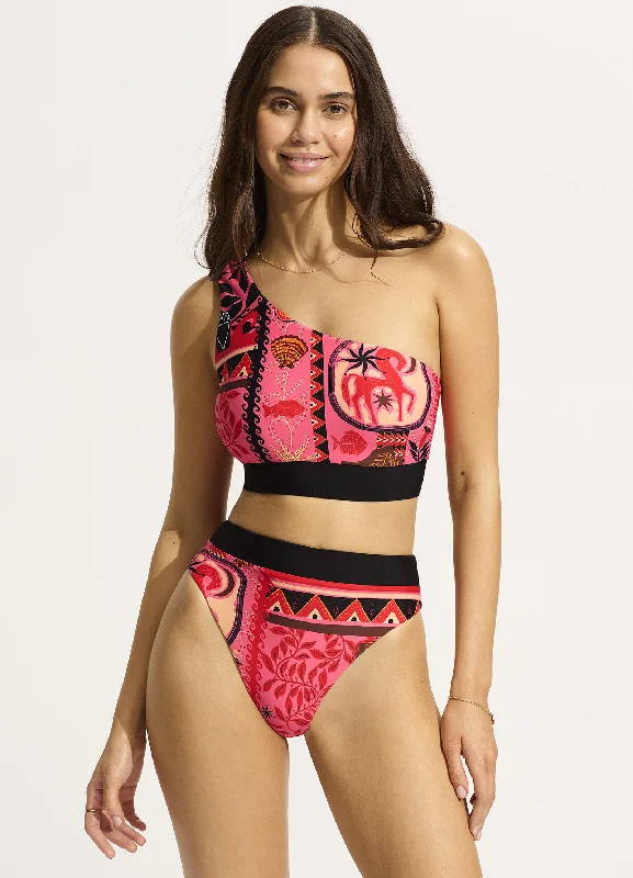 Atlantis One Shoulder Top Bikini Top - Paradise Pink