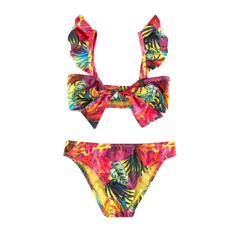 GIRL'S TIE KNOT BIKINI TROPICAL