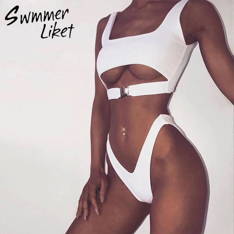 V bottom high cut bikini 2020 Buckle sexy swimsuit push up bathers Bandeau swimwear women bathing suit leopard micro bikini new