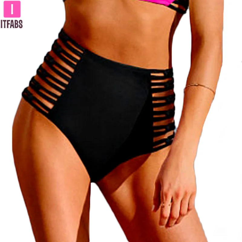 High Waist Women Beachwear Panty 2020 Summer Sexy Hollow Out Bandage Bikini Bottom Swimsuits Swimwear Clothings Biquinis