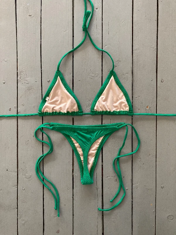 Solid Dark Green Thong w/Spaghetti Ties