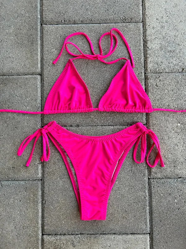 Hot Pink Adjustable High-Rise Bikini Bottom