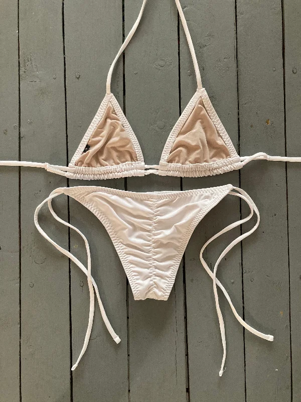 White Adjustable Spaghetti Ties Bikini Bottom