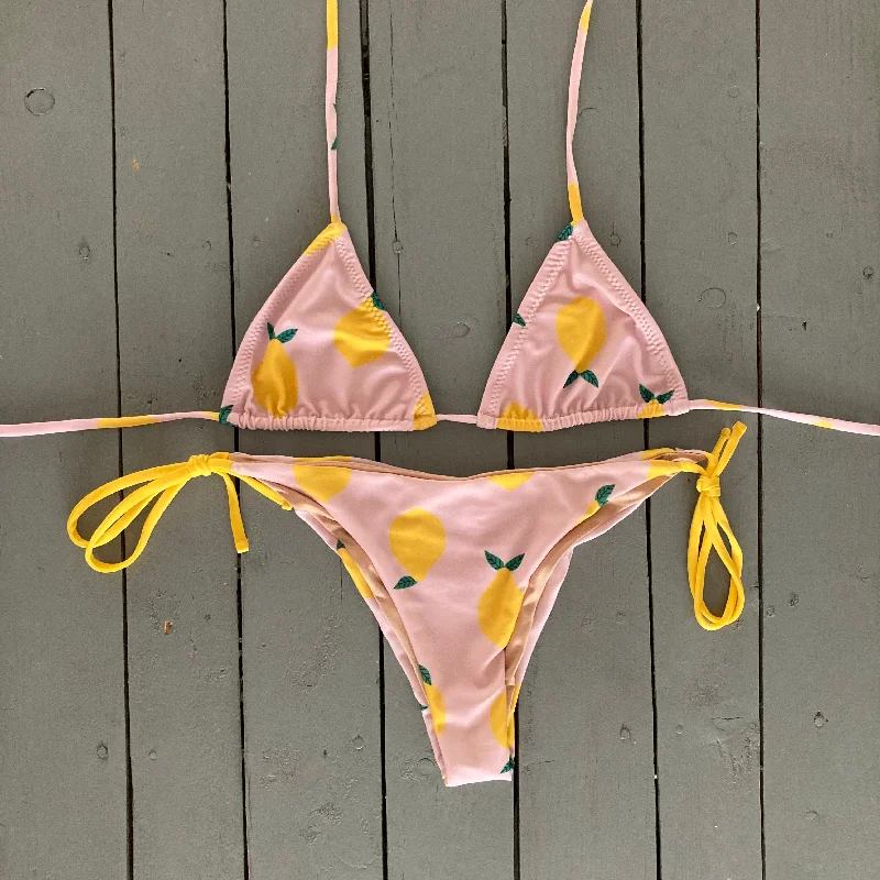 Lemon Print Spaghetti Ties Bikini Bottom