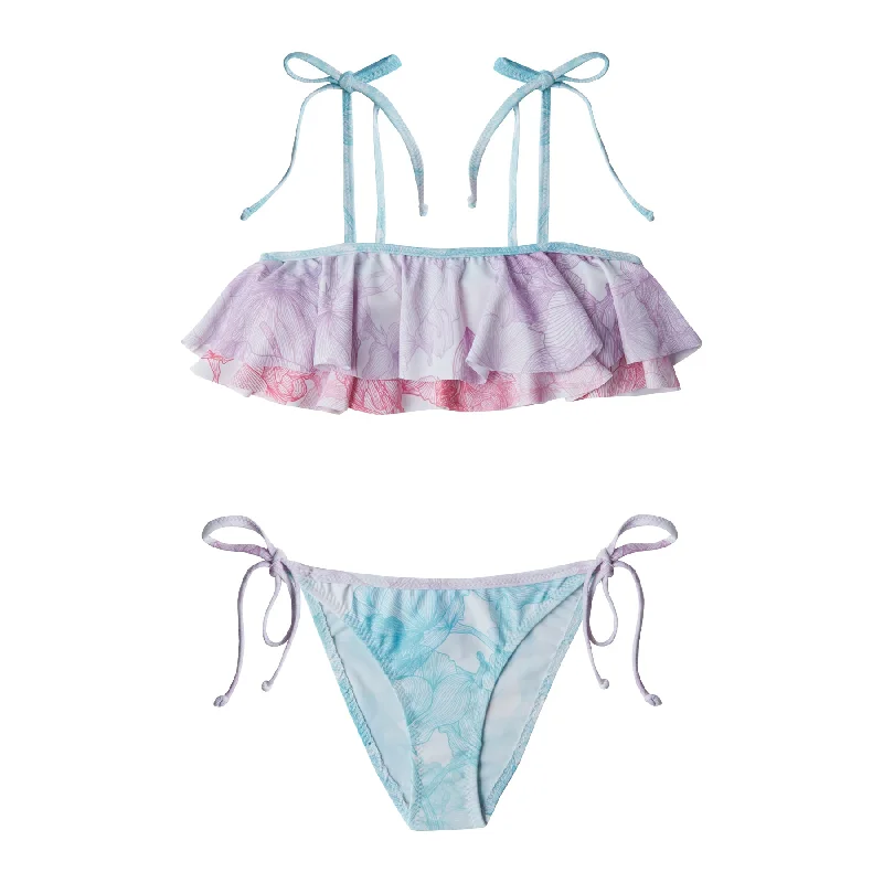 GIRL'S DOUBLE RUFFLED BIKINI MIXED FLOWERS