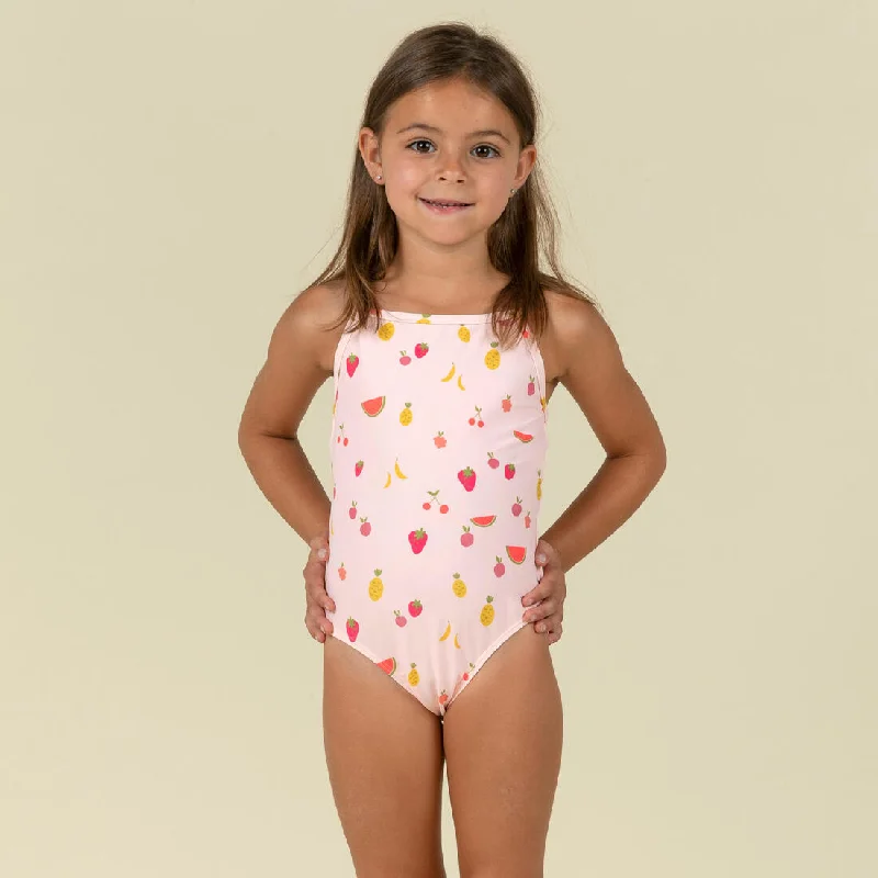 Baby Girls' One-Piece Swimsuit pink with Fruit print