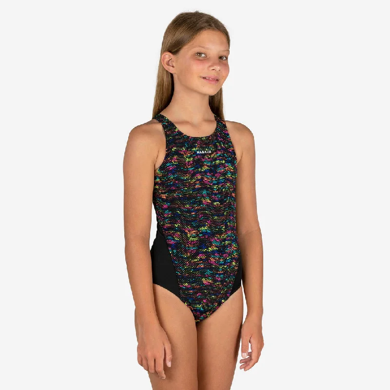 Girls’ swimming 1-piece swimsuit - 500 Kamiye fire