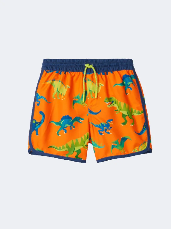 Hatley Colourblock Dino  Kids-Boys Swim Short Orange Printed