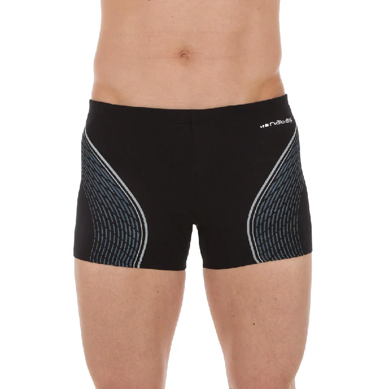 MEN'S SWIMMING BOXERS 500 FIT - BLACK DASH GREY