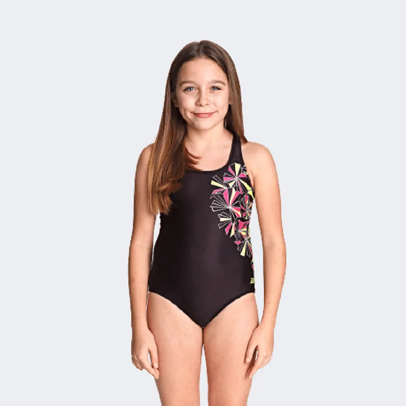 Zoggs Diamonte Rowleeback Girls Swim Monokini Black/Pink