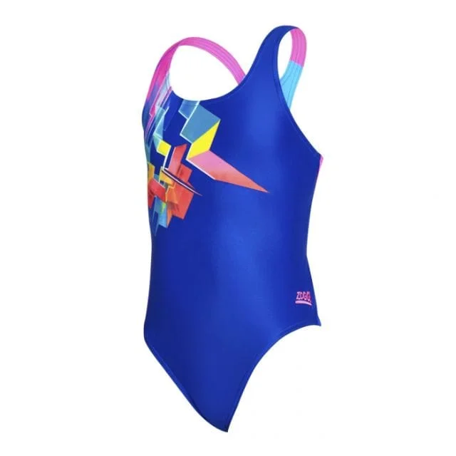 Zoggs Digital Geo Rowleeback Kids-Girls Swim Monokini Multicolor/Blue 5086201