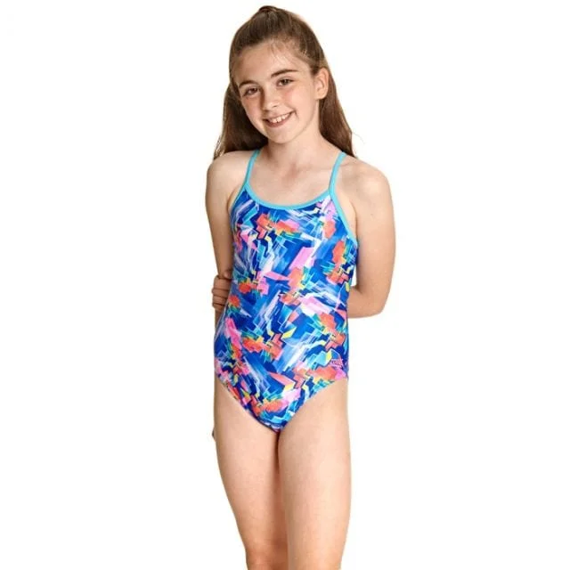 Zoggs Digital Geo Sprintback Kids-Girls Swim Monokini Multicolor 5057200