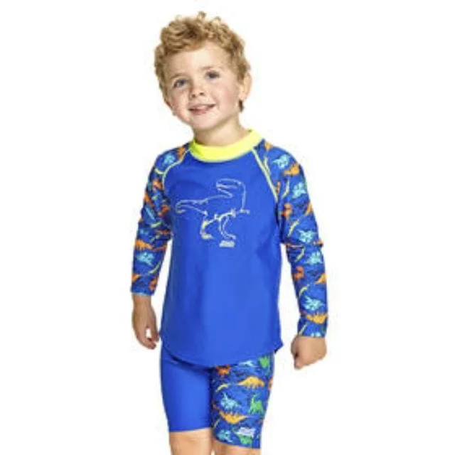 Zoggs Dino Land Long Sleeve Sun Top Boys Beach Swim Short Blue 7016200