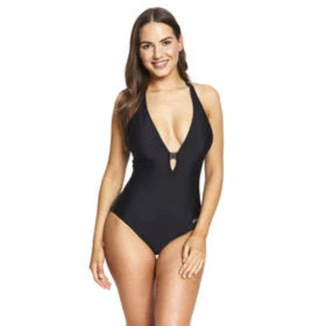 Zoggs Lattice Deep Back Black Women Swim Monokini Black