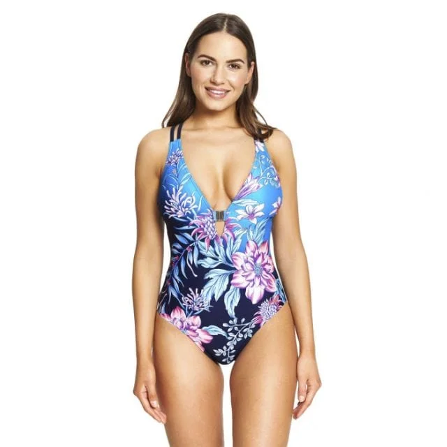 Zoggs Wild Rose Crossback Women Swim Monokini Blue/Multicolor 1206200