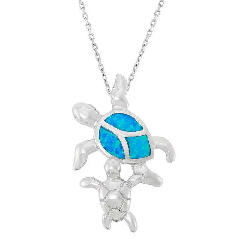 Sterling Silver Blue Inlay Swimming Turtle Pendant